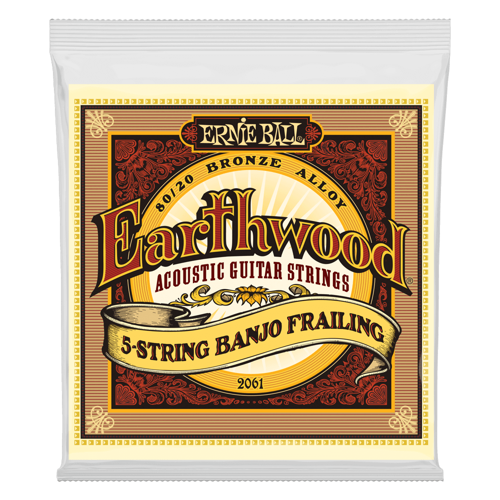 ERNIE BALL EARTHWOOD 2061 5 STRING BANJO FRALING FRONT PACKAGE ON TRANSPARENT BACKGROUND