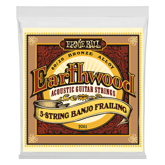 ERNIE BALL EARTHWOOD 2061 5 STRING BANJO FRALING FRONT PACKAGE ON TRANSPARENT BACKGROUND