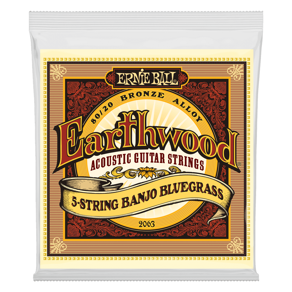ERNIE BALL EARTHWOOD 2063 5 STRING BANJO BLUEGRASS 2063 FRONT  PACKAGE ON TRANSPARENT BACKGROUND