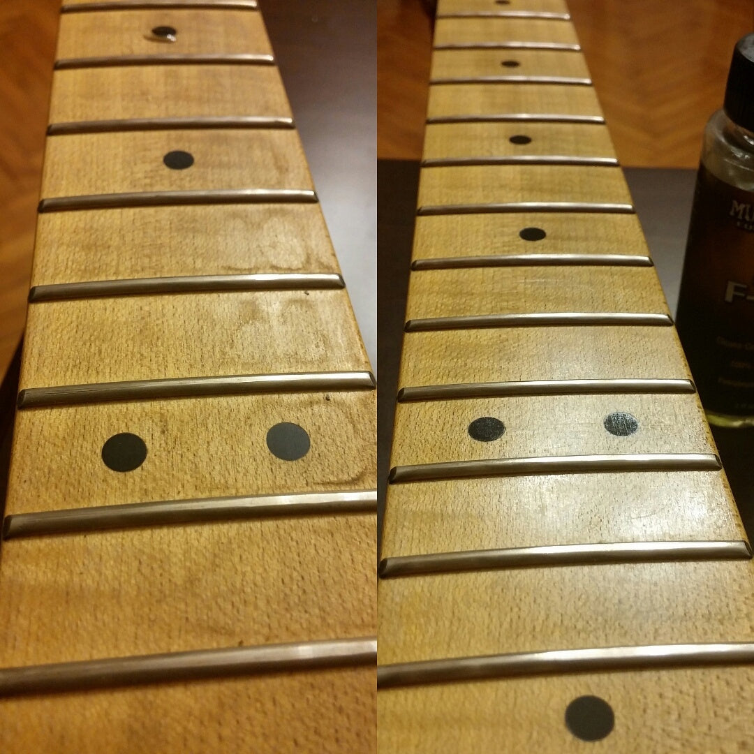 MUSIC NOMAD MN105 FRETBOARD OIL CLEANER AND CONDITIONER COMPARE TWO MAPLE FRETBOARDS
