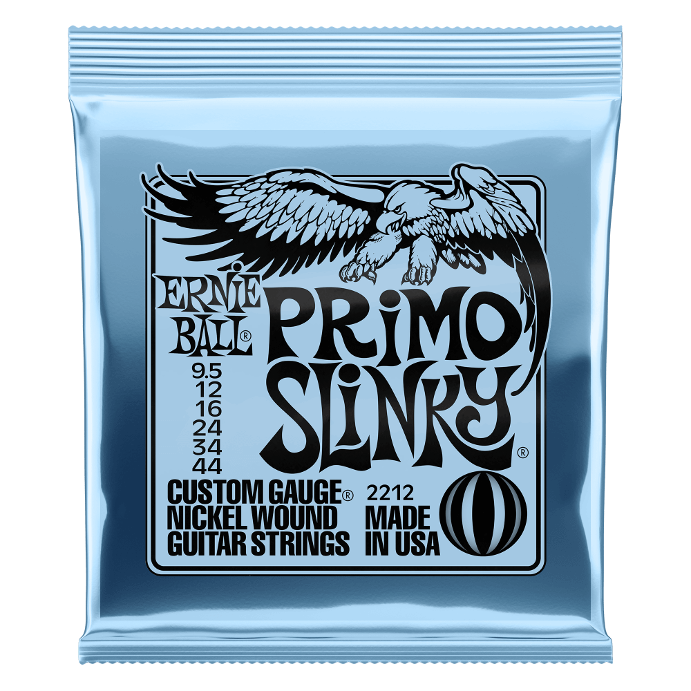 Ernie Ball 2212 Primo Slinky Nickel Wound Electric Guitar Strings – 9.5-44 Gauge