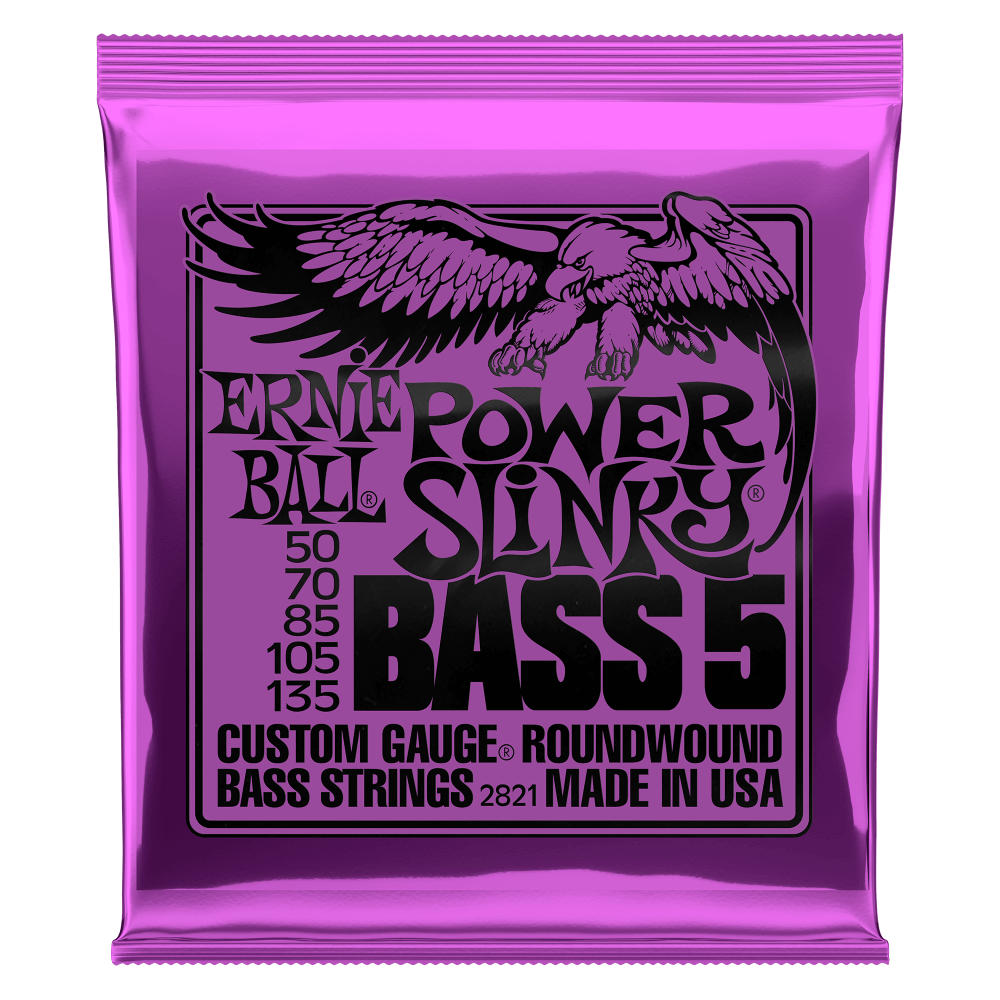 Ernie Ball 2821 Power Slinky Nickel Wound 5-String Electric Bass Strings 50-135 Gauge