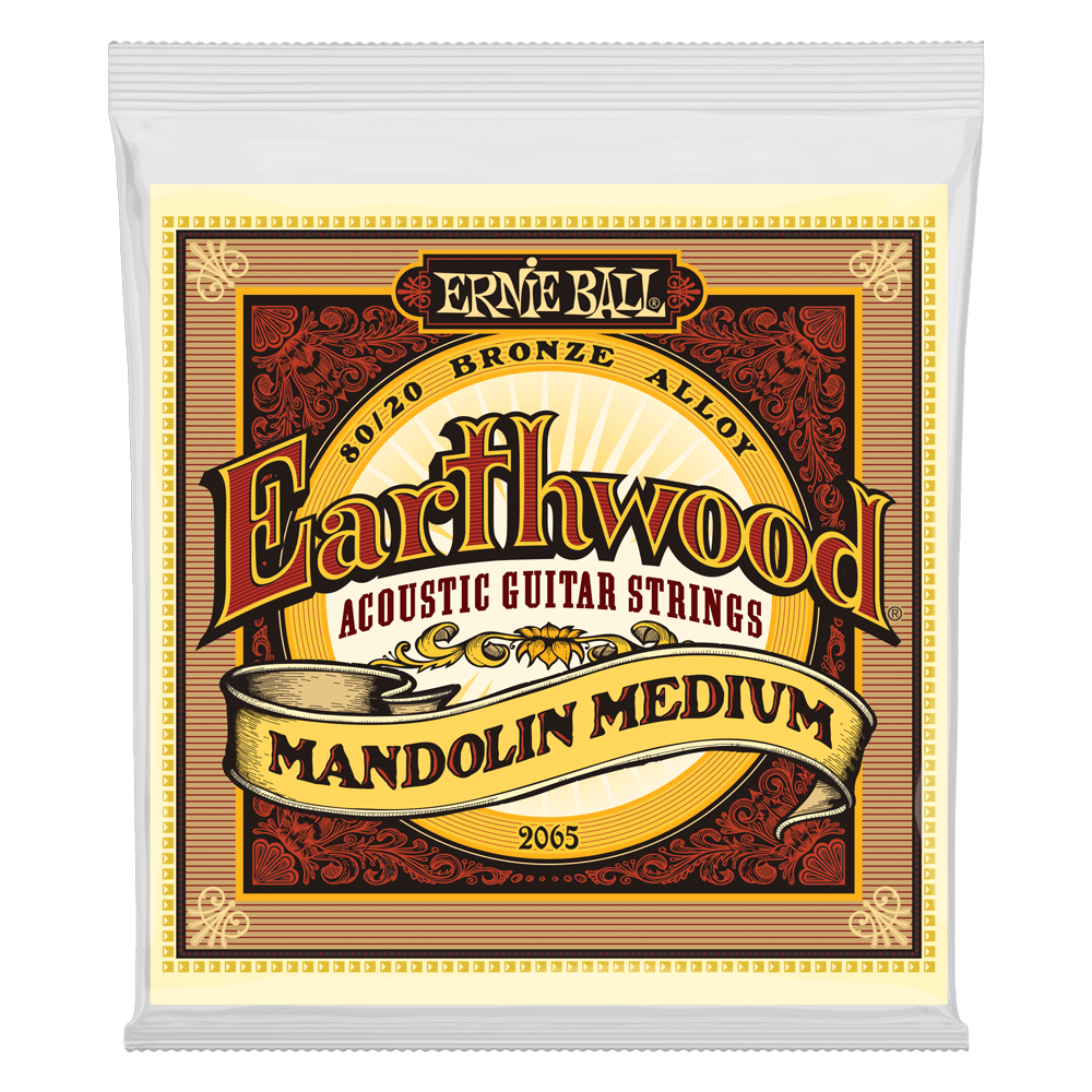 ERNIE BALL EARTHWOOD MANDOLIN MEDIUM 2065 STRINGS PACKAGE ON TRANSPARENT BACKGROUND