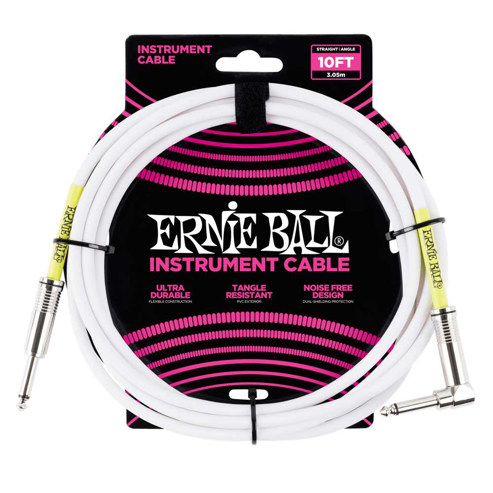 ERNIE BALL 10FT INSTRUMENT CABLE STRAIGHT ANGLED WHITE