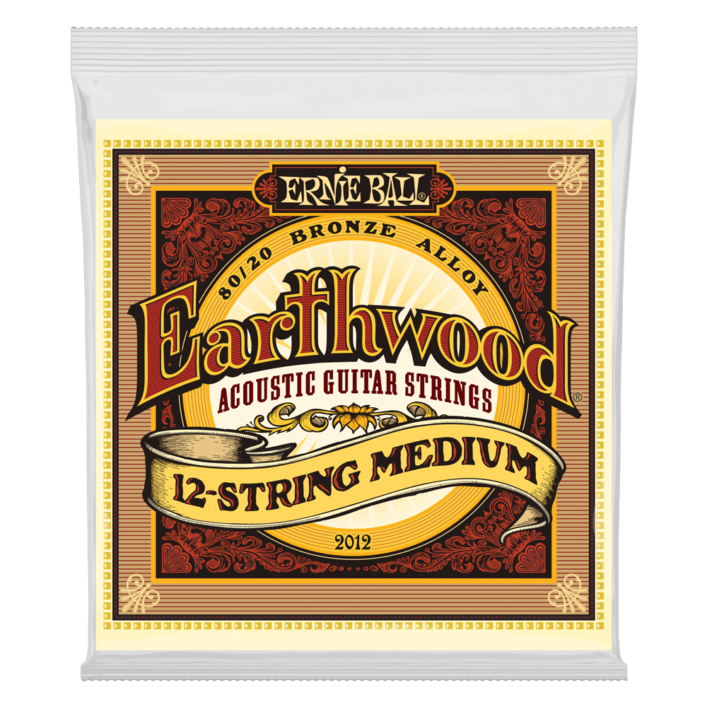 ERNIE BALL EARTHWOOD ACOUSTIC GUITAR STRINGS 12 STRING MEDIUM 2012 PACKAGE FRONT VIEW ON TRANSPARENT BACKGROUND