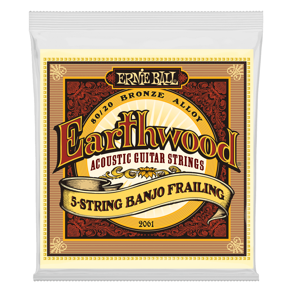  ERNIE BALL EARTHWOOD 2061 5 STRING BANJO FRALING FRONT PACKAGE ON TRANSPARENT BACKGROUND