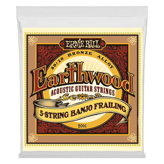  ERNIE BALL EARTHWOOD 2061 5 STRING BANJO FRALING FRONT PACKAGE ON TRANSPARENT BACKGROUND