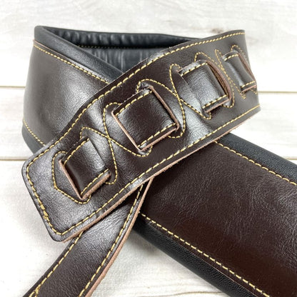 Walker & Williams - C-22-BRN Handmade Premium Brown Signature Grain Leather Extra Wide Double Padded Guitar Strap