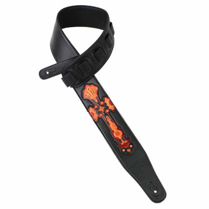 Walker & Williams - CVG-23-BB Hand Tooled Black & Red Cross Design w/Black Stitching