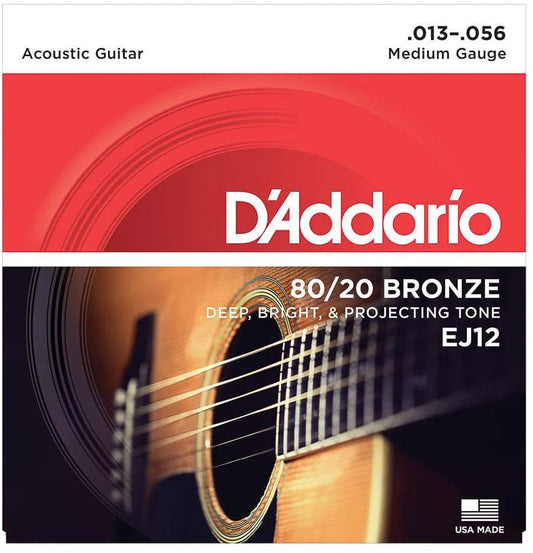 DADDARIO MEDIUM GAUGE 80 20 BRONZE EJ12 PACKAGE FRONT VIEW