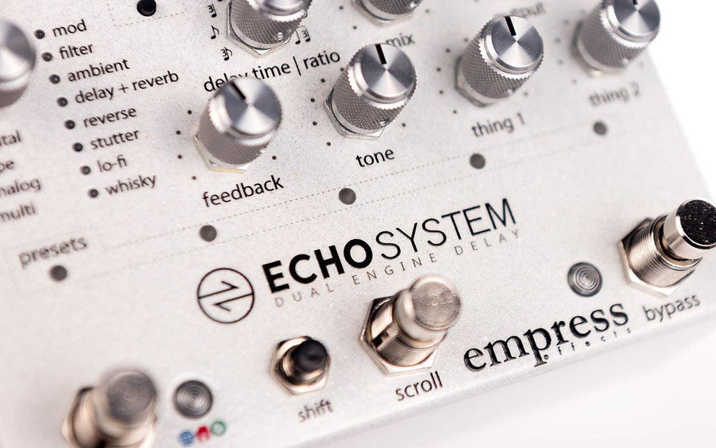  EMPRESS EFFECTS ECHOSYSTEM ZOOM ANGLE VIEW OF LOGO AND BUTTONS ON WHITE BACKGROUND