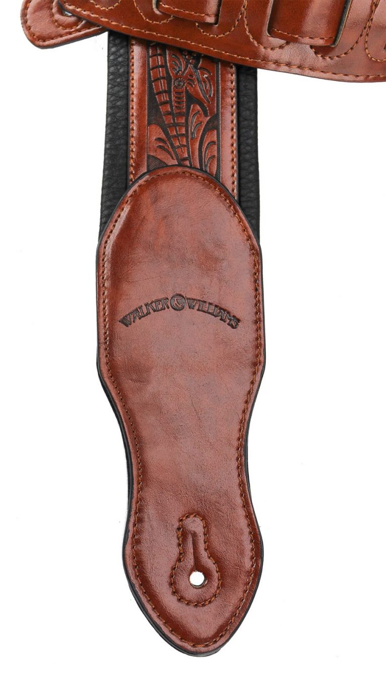 Walker & Williams - G-114 Chestnut Brown Strap with Embossed Tooling and Padded Back