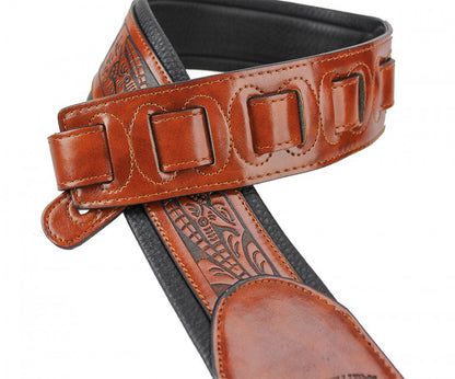 Walker & Williams - G-114 Chestnut Brown Strap with Embossed Tooling and Padded Back