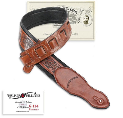 Walker & Williams - G-114 Chestnut Brown Strap with Embossed Tooling and Padded Back