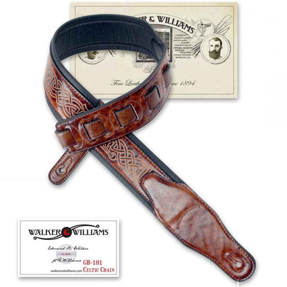 Walker & Williams - GB-181 Bourbon Brown Brushed Celtic Chain Design Padded Strap