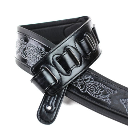 Walker & Williams - GB-20 Denim Black Padded Leather Strap with Fleur De Lis & French Chain Design