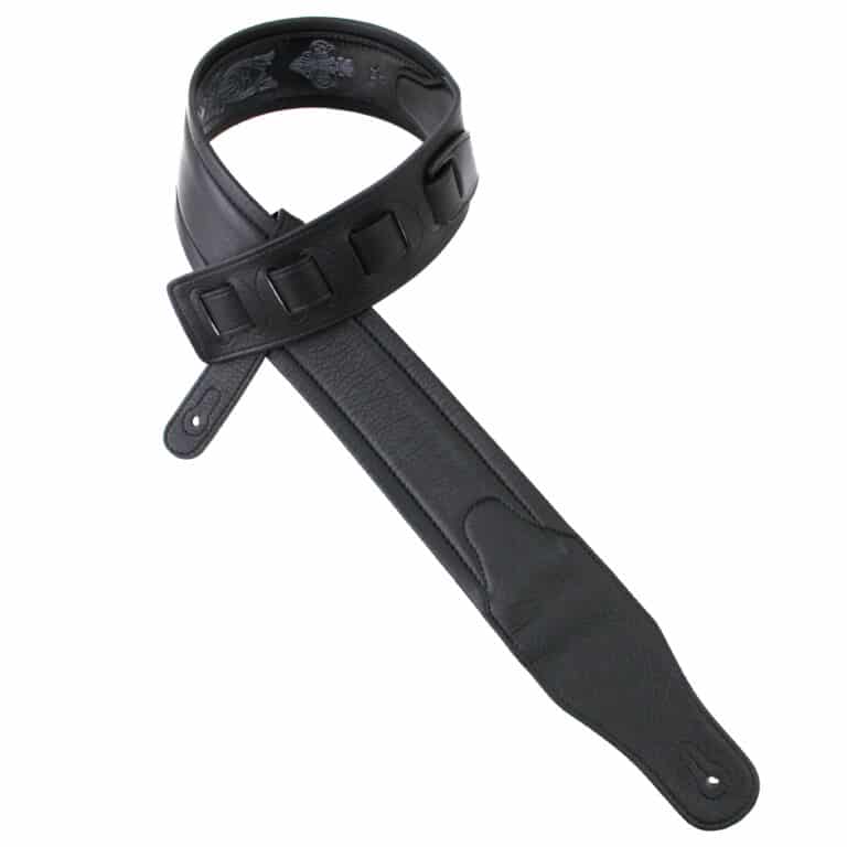 Walker & Williams - GB-20 Denim Black Padded Leather Strap with Fleur De Lis & French Chain Design