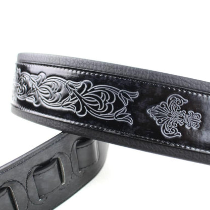 Walker & Williams - GB-20 Denim Black Padded Leather Strap with Fleur De Lis & French Chain Design