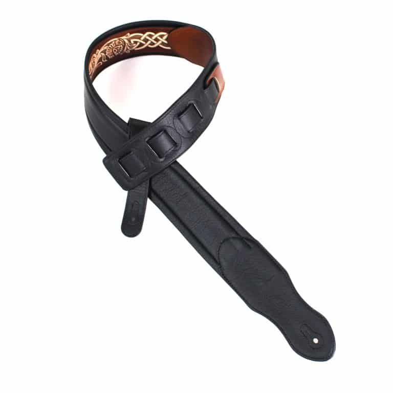 Walker & Williams - KB-05-LBRN Chestnut Brown Full Grain Center Block Carving Leather Padded Strap With Aged White Celtic Chain