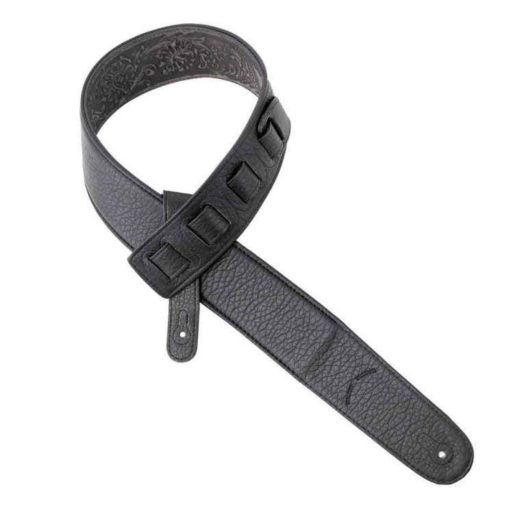 Walker & Williams - LIF-02 “Weathered” Black Leather Padded Strap with All Over Tooling