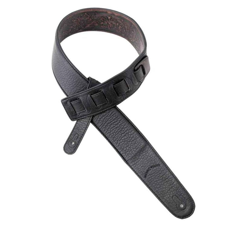 Walker & Williams - LIF-03 Weathered Dark Brown Padded Leather Strap with Traditional Live Oak Tooling