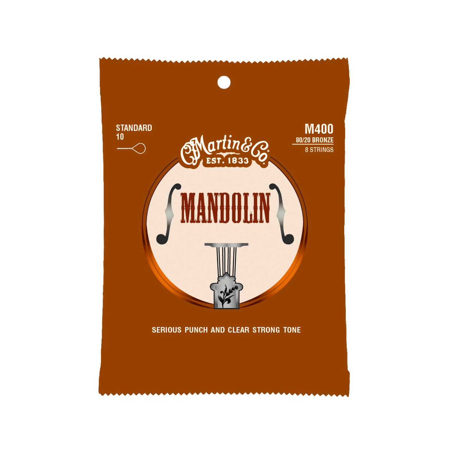 MARTIN M400 MANDOLIN STRINGS 8 STRINGS STANDARD 10 PACKAGE FRONT VIEW ON TRANSPARENT BACKGROUND