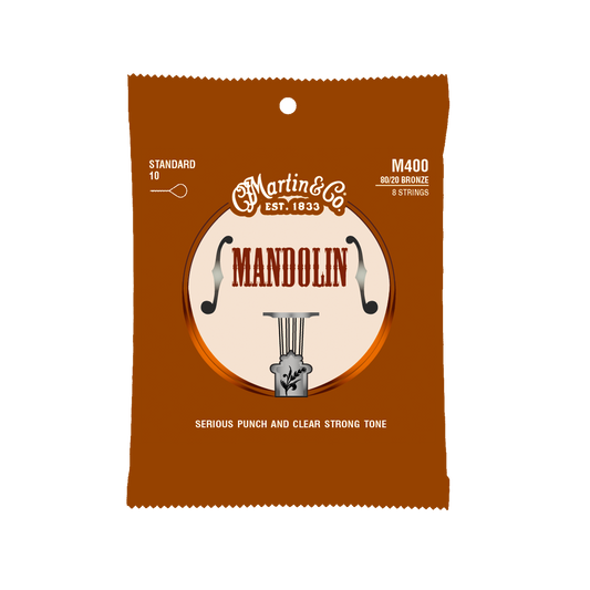 MARTIN M400 MANDOLIN STRINGS 8 STRINGS STANDARD 10 PACKAGE FRONT VIEW ON TRANSPARENT BACKGROUND