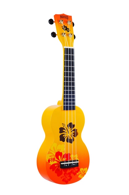 Mahalo MD1-HBORB Hibiscus Soprano Ukulele. Orange Burst