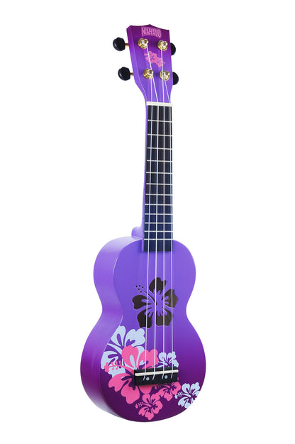 Mahalo MD1-HBPPB Hibiscus Soprano Ukulele. Purple Burst