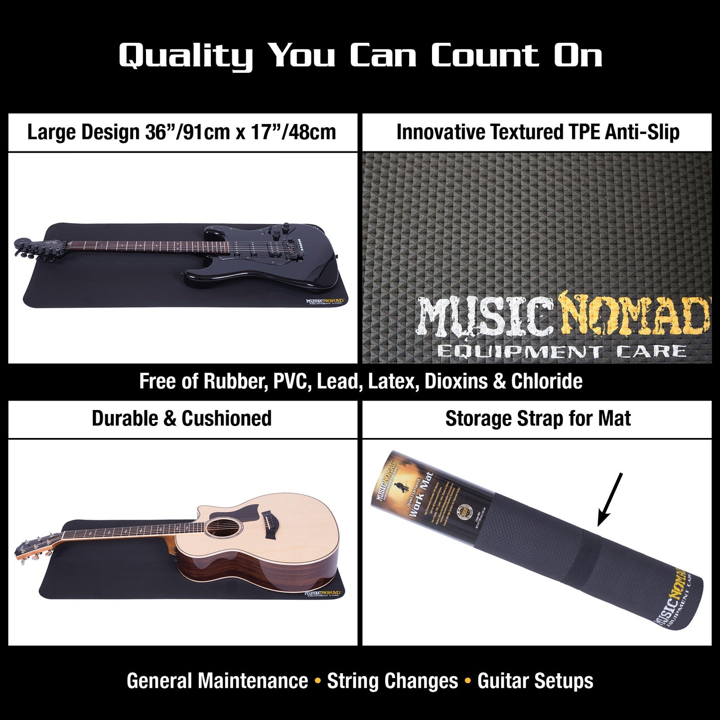 MusicNomad Premium Guitar Work Mat Pad for Repair, String Changing, Setup, Workstation, Bench, 17” x 36” (MN208)