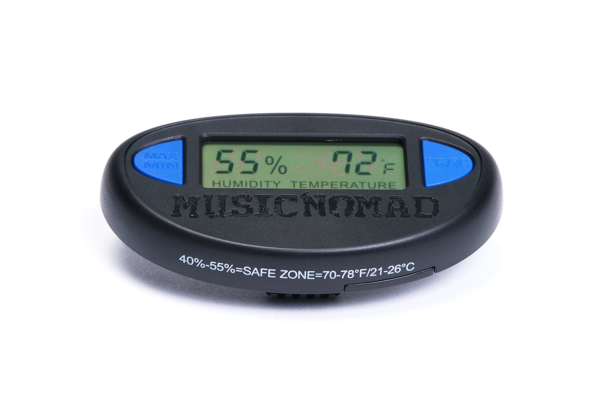  MUSICNOMAD MN312 GUITAR HYGROMETER PRODUCT VIEW TOP FRONT ANGLE ON WHITE BACKGROUND