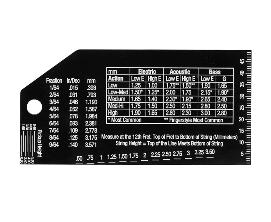 MusicNomad Precision String Action Gauge Ruler for String Height- Metric, SAE, 64ths (MN602)