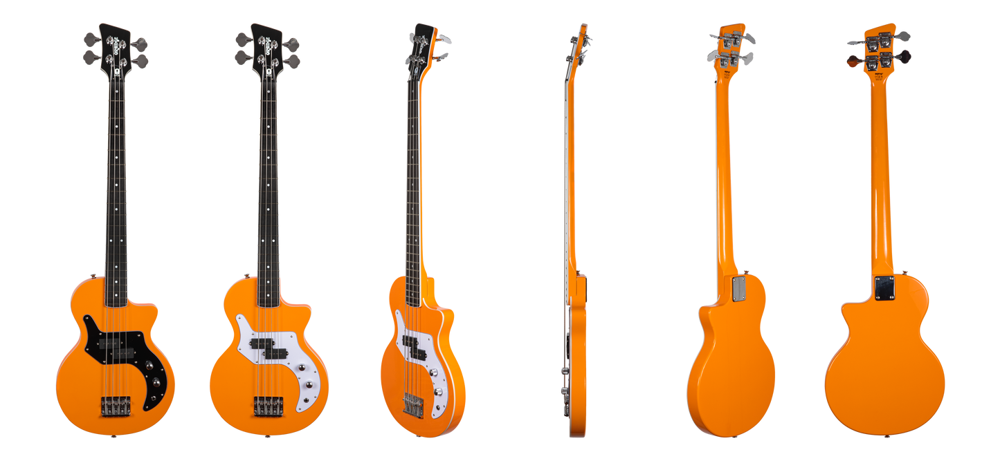 Orange Amps - O Bass: 4 string electric bass guitar in orange finish white binding