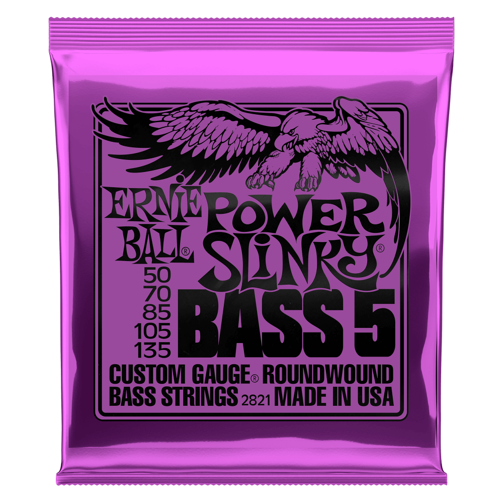 Ernie Ball 2821  Power Slinky Nickel Wound 5-String Electric Bass Strings 50-135 Gauge