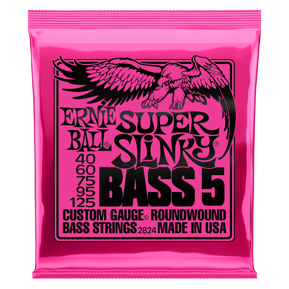 Ernie Ball 2824 Super Slinky Nickel Wound 5-String Electric Bass Strings 40-125 Gauge