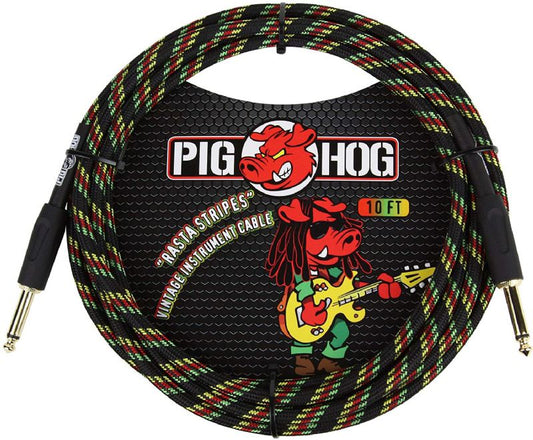 Pig Hog - PCH10CF Instrument Cable. Rasta Stripes 10'