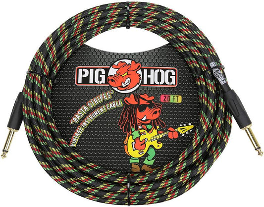 Pig Hog - PCH20AG Instrument Cable. Rasta Stripe 20'