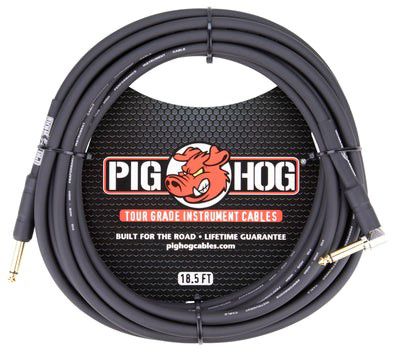 Pig Hog - PH186R Instrument Cable 8mm Straight to Right Angle. 18.5'