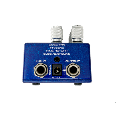  EMPRESS EFFECTS COMPRESSOR MK II BLUE SPARKLE AND SILVER SPARKLE  TOP VIEW POWER INPUT SIDECHAIN BLUE PEDAL ON TRANSPARENT BACKGROUND