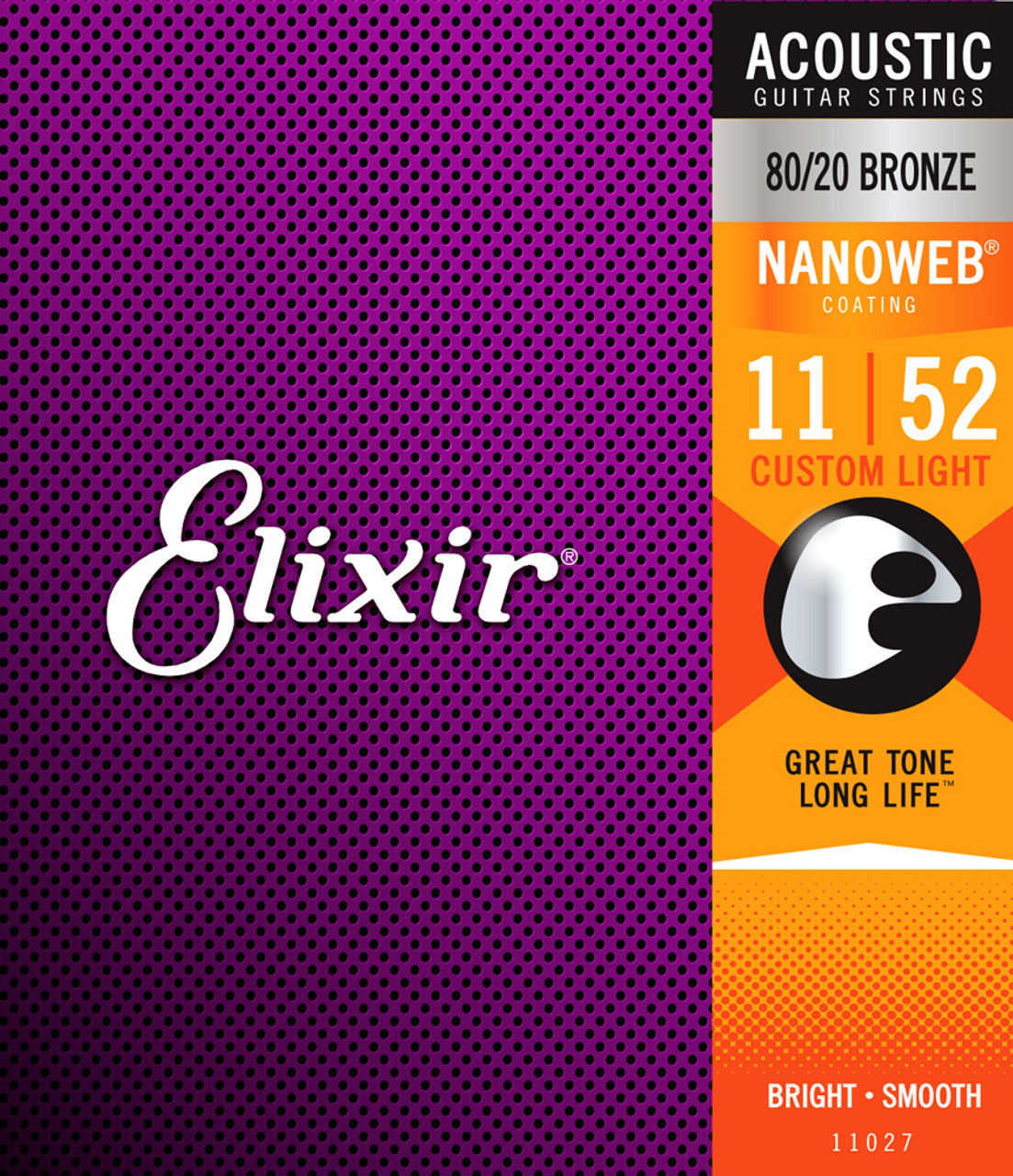 ELIZER ACOUSTIC GUITAR STRINGS 80/20 BRONZE NANOWEB CUSTOM LIGHT 11027 MAIN FRONT PRODUCT IMAGE