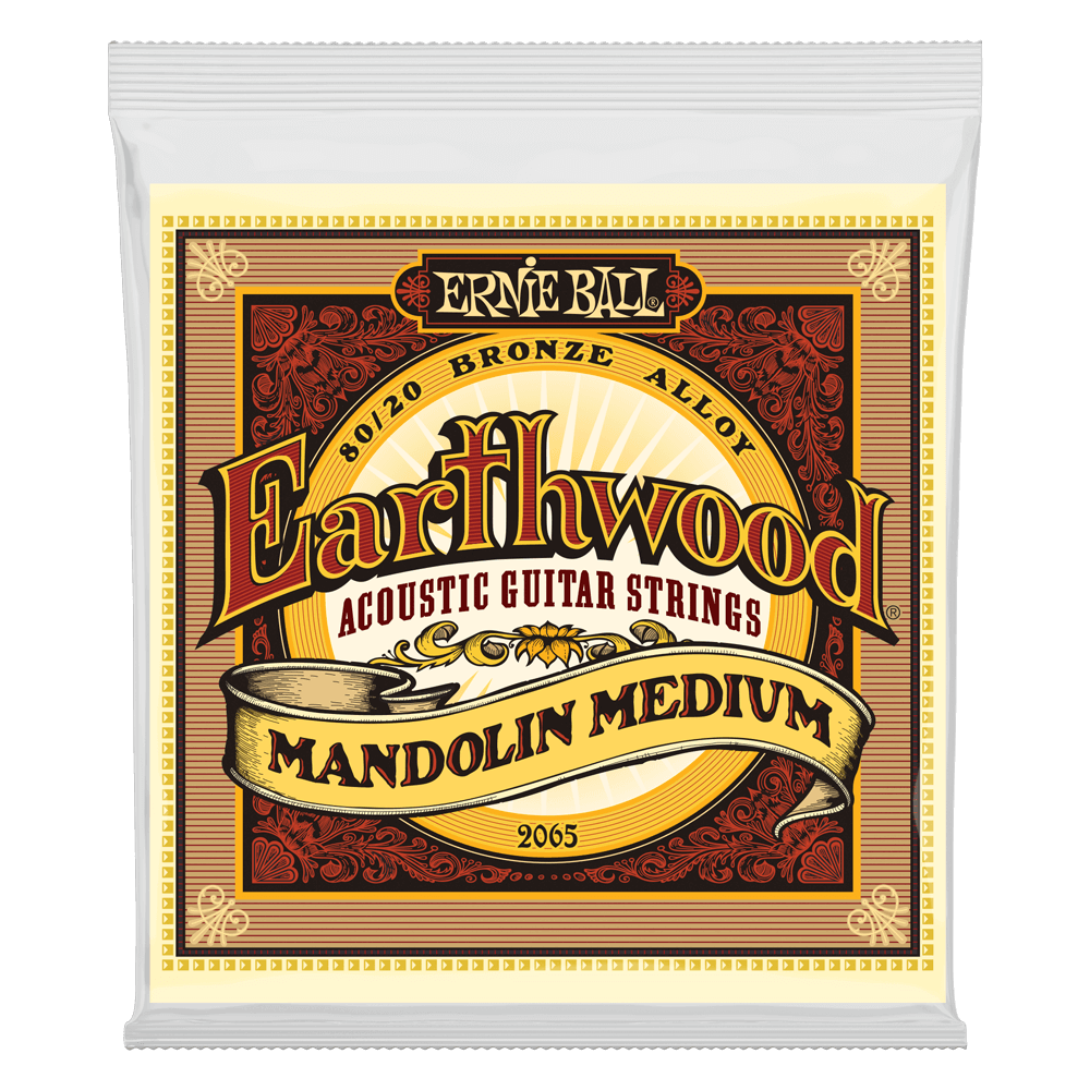  ERNIE BALL EARTHWOOD MANDOLIN MEDIUM 2065 STRINGS PACKAGE ON TRANSPARENT BACKGROUND