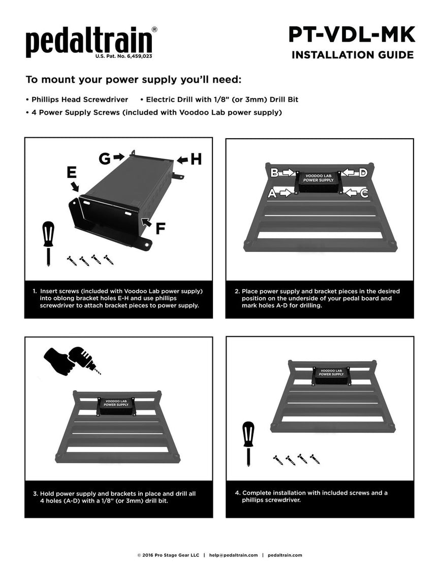 Pedaltrain -Voodoo Lab Power Supply Mounting Kit for Novo, Classic, and Terra Series