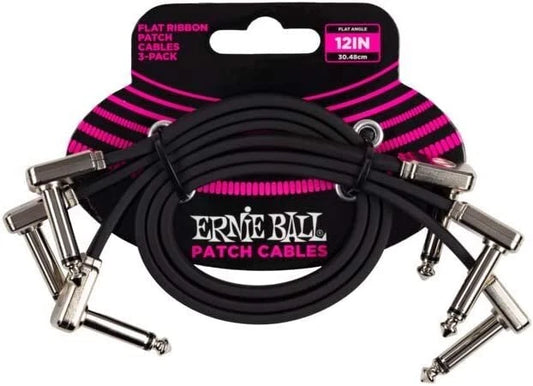 Ernie Ball 12” Flat Ribbon Patch Cable 3-Pack - Black