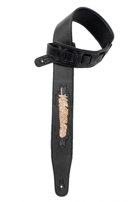 Walker & Williams - CVG-115 Black Leather Strap Hand Carved Feather Design