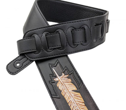 Walker & Williams - CVG-115 Black Leather Strap Hand Carved Feather Design