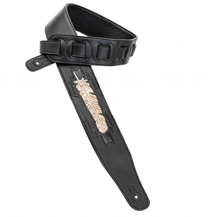 Walker & Williams - CVG-115 Black Leather Strap Hand Carved Feather Design