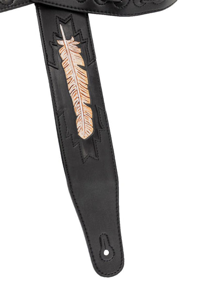 Walker & Williams - CVG-115 Black Leather Strap Hand Carved Feather Design