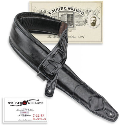 Walker & Williams - C-22-BB Black on Black Double Padded Premium Leather Strap