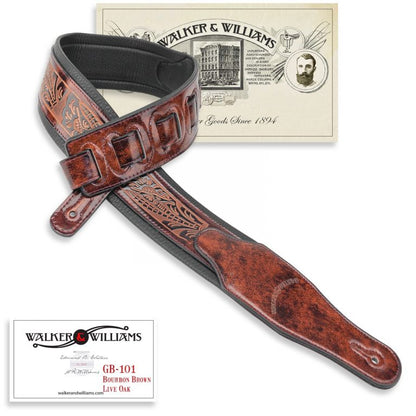 Walker & Williams - GB-101 Bourbon Brown Padded Leather Strap with Live Oak Pattern